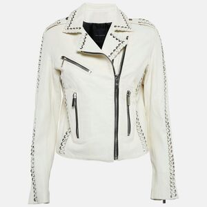 Nour Hammour White Leather Lace-Up Detail Jacket S